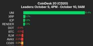 UNI Surges 10.4% in CoinDesk 20 Performance Update news-10102024-174316